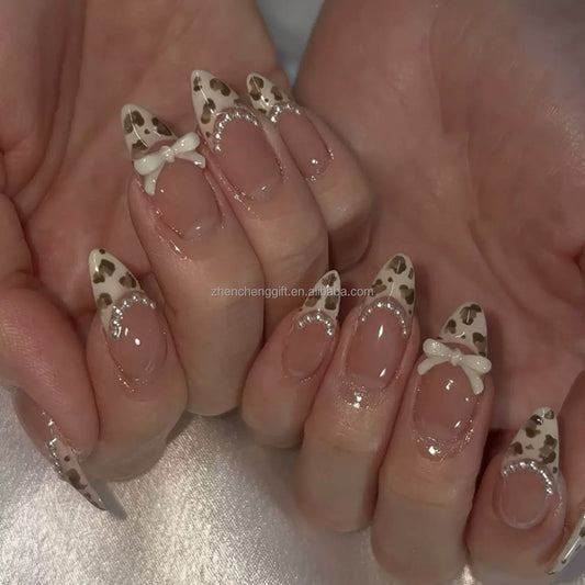Short Leopard Print Almond Shape Press On Nails With