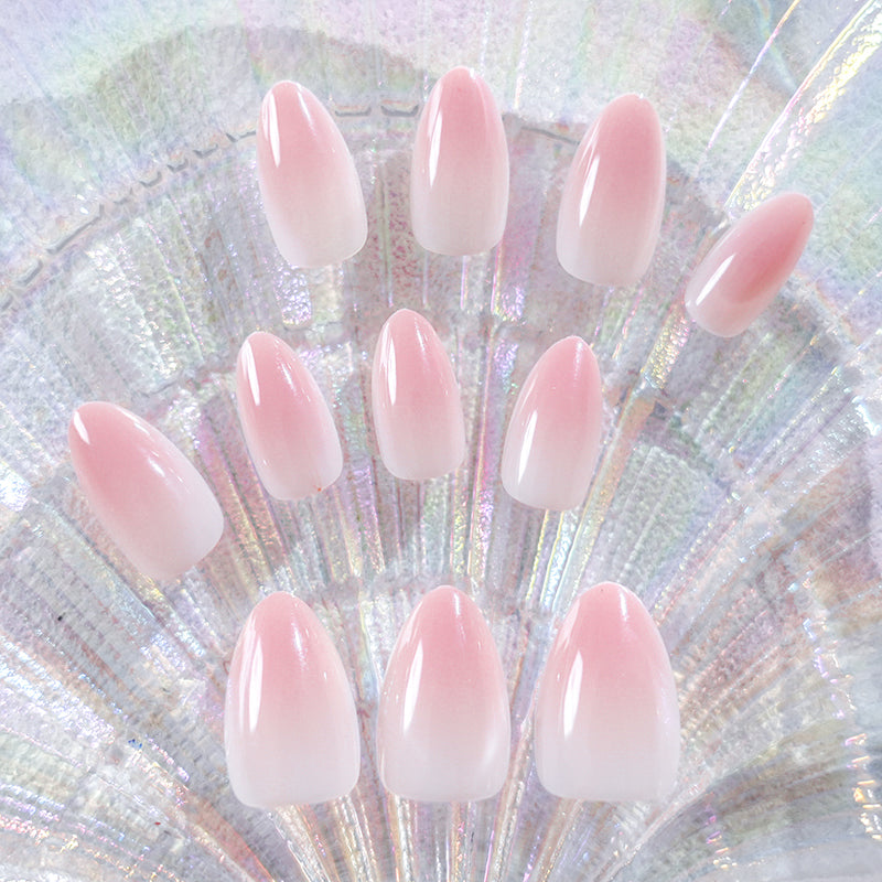 Short Almond Stick False Nails Set Elegant Fade False